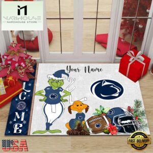 Custom Name NCAA Penn State Nittany Lions Grinch Christmas Welcome Football Doormat