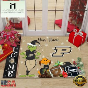 Custom Name NCAA Purdue Boilermakers Grinch Christmas Welcome Football Doormat