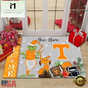 Custom Name NCAA Tennessee Volunteers Grinch Christmas Welcome Football Doormat