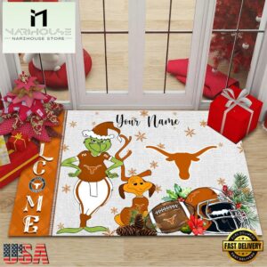Custom Name NCAA Texas Longhorns Grinch Christmas Welcome Football Doormat