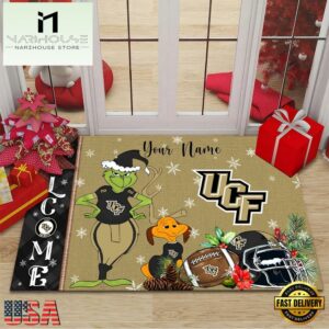Custom Name NCAA UCF Knights Grinch Christmas Welcome Football Doormat
