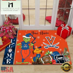Custom Name NCAA Virginia Cavaliers Grinch Christmas Welcome Football Doormat