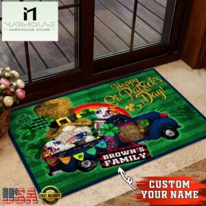 Custom Name New England Patriots NFL St. Patrick's Day Gnome Shamrock Doormat