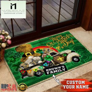 Custom Name New Orleans Saints NFL St. Patrick's Day Gnome Shamrock Doormat