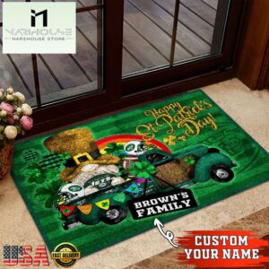 Custom Name New York Jets NFL St. Patrick's Day Gnome Shamrock Doormat