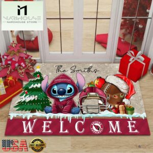 Custom Name NFL Arizona Cardinals Cute Stitch Welcome Christmas Doormat