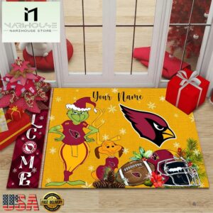 Custom Name NFL Arizona Cardinals Grinch Christmas Welcome Football Doormat