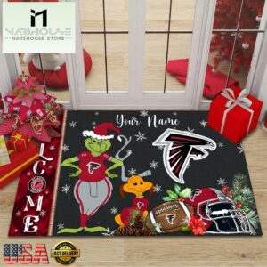 Custom Name NFL Atlanta Falcons Grinch Christmas Welcome Football Doormat