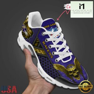 Custom Name NFL Baltimore Ravens Skull Air Max Plus Shoes