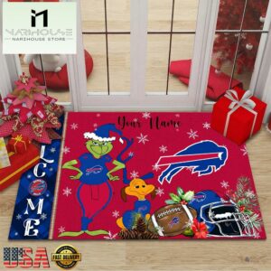Custom Name NFL Buffalo Bills Grinch Christmas Welcome Football Doormat