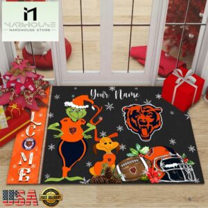 Custom Name NFL Chicago Bears Grinch Christmas Welcome Football Doormat
