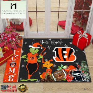 Custom Name NFL Cincinnati Bengals Grinch Christmas Welcome Football Doormat