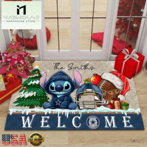 Custom Name NFL Dallas Cowboys Cute Stitch Welcome Christmas Doormat