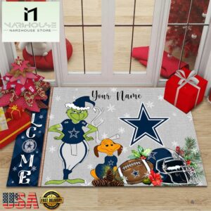 Custom Name NFL Dallas Cowboys Grinch Christmas Welcome Football Doormat