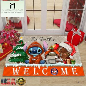 Custom Name NFL Denver Broncos Cute Stitch Welcome Christmas Doormat