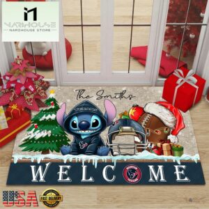 Custom Name NFL Houston Texans Cute Stitch Welcome Christmas Doormat