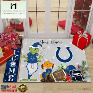 Custom Name NFL Indianapolis Colts Grinch Christmas Welcome Football Doormat