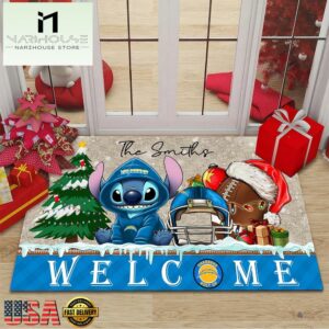 Custom Name NFL Los Angeles Chargers Cute Stitch Welcome Christmas Doormat