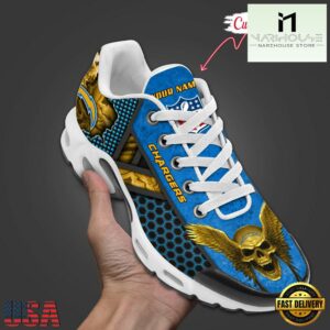 Custom Name NFL Los Angeles Chargers Skull Air Max Plus Shoes