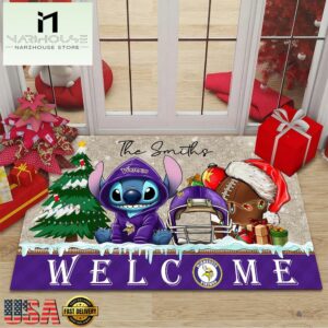 Custom Name NFL Minnesota Vikings Cute Stitch Welcome Christmas Doormat