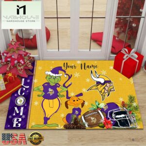 Custom Name NFL Minnesota Vikings Grinch Christmas Welcome Football Doormat