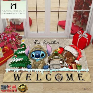 Custom Name NFL New Orleans Saints Cute Stitch Welcome Christmas Doormat