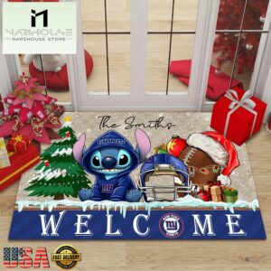 Custom Name NFL New York Giants Cute Stitch Welcome Christmas Doormat