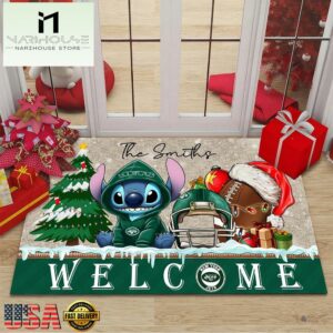 Custom Name NFL New York Jets Cute Stitch Welcome Christmas Doormat