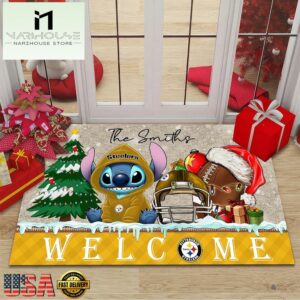 Custom Name NFL Pittsburgh Steelers Cute Stitch Welcome Christmas Doormat
