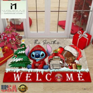 Custom Name NFL San Francisco 49ers Cute Stitch Welcome Christmas Doormat