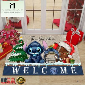 Custom Name NFL Tennessee Titans Cute Stitch Welcome Christmas Doormat