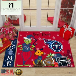 Custom Name NFL Tennessee Titans Grinch Christmas Welcome Football Doormat