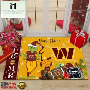 Custom Name NFL Washington Commanders Grinch Christmas Welcome Football Doormat