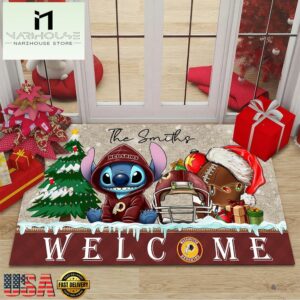Custom Name NFL Washington Redskin Cute Stitch Welcome Christmas Doormat