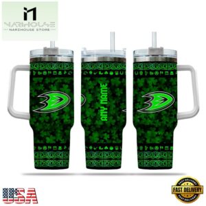 Custom Name NHL Anaheim Ducks Happy St. Patrick’s Day Stainless Steel Tumbler 40Oz With Handle
