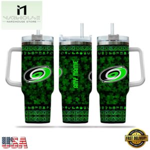 Custom Name NHL Carolina Hurricanes Happy St. Patrick’s Day Stainless Steel Tumbler 40Oz With Handle