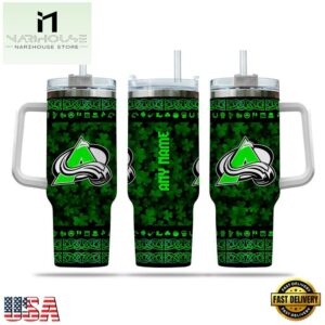 Custom Name NHL Colorado Avalanche Happy St. Patrick’s Day Stainless Steel Tumbler 40Oz With Handle