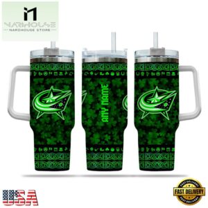 Custom Name NHL Columbus Blue Jackets Happy St. Patrick’s Day Stainless Steel Tumbler 40Oz With Handle