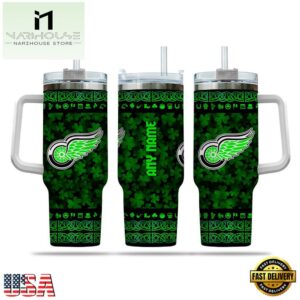 Custom Name NHL Detroit Red Wings Happy St. Patrick’s Day Stainless Steel Tumbler 40Oz With Handle