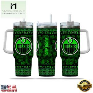 Custom Name NHL Edmonton Oilers Happy St. Patrick’s Day Stainless Steel Tumbler 40Oz With Handle