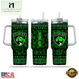 Custom Name NHL Florida Panthers Happy St. Patrick’s Day Stainless Steel Tumbler 40Oz With Handle