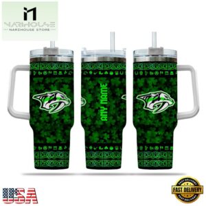 Custom Name NHL Nashville Predators Happy St. Patrick’s Day Stainless Steel Tumbler 40Oz With Handle