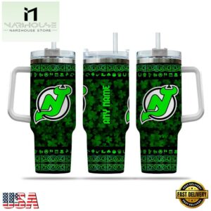 Custom Name NHL New Jersey Devils Happy St. Patrick’s Day Stainless Steel Tumbler 40Oz With Handle