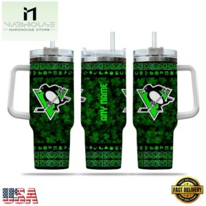 Custom Name NHL Pittsburgh Penguins Happy St. Patrick’s Day Stainless Steel Tumbler 40Oz With Handle