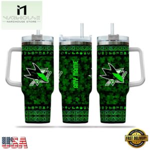 Custom Name NHL San Jose Sharks Happy St. Patrick’s Day Stainless Steel Tumbler 40Oz With Handle