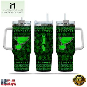 Custom Name NHL St. Louis Blues Happy St. Patrick’s Day Stainless Steel Tumbler 40Oz With Handle