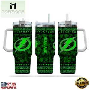 Custom Name NHL Tampa Bay Lightning Happy St. Patrick’s Day Stainless Steel Tumbler 40Oz With Handle