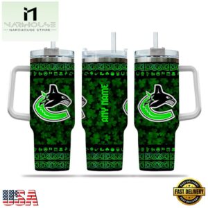 Custom Name NHL Vancouver Canucks Happy St. Patrick’s Day Stainless Steel Tumbler 40Oz With Handle