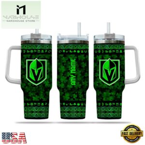 Custom Name NHL Vegas Golden Knights Happy St. Patrick’s Day Stainless Steel Tumbler 40Oz With Handle