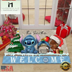 Custom Name North Carolina Tar Heels Cute Stitch Welcome Christmas Doormat